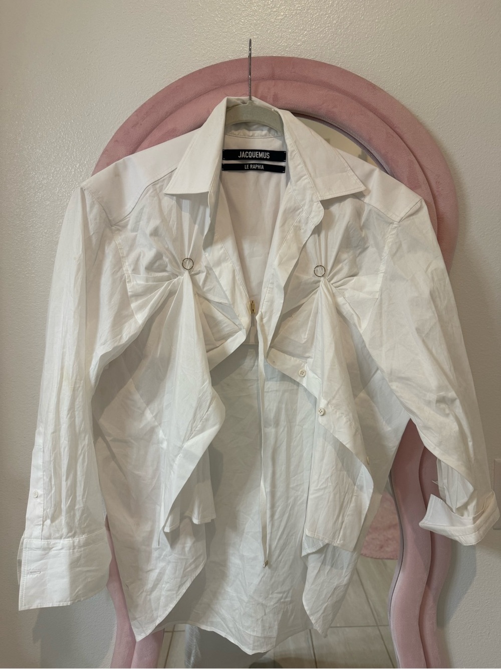 Jacquemus White Draped Ring-Detail Button Down Shirt